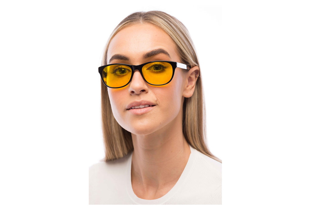 Woman Wearing Morris Light Sensitivity Glasses Prescription