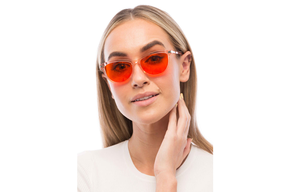 Woman Wearing Melissa Blue Light Blocking Glasses Prescription