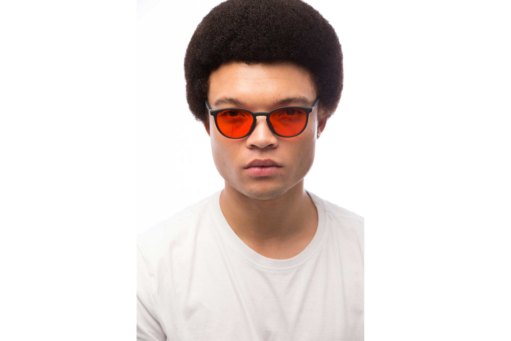 Man Wearing Echo Blue Light Blocking Glasses Readers