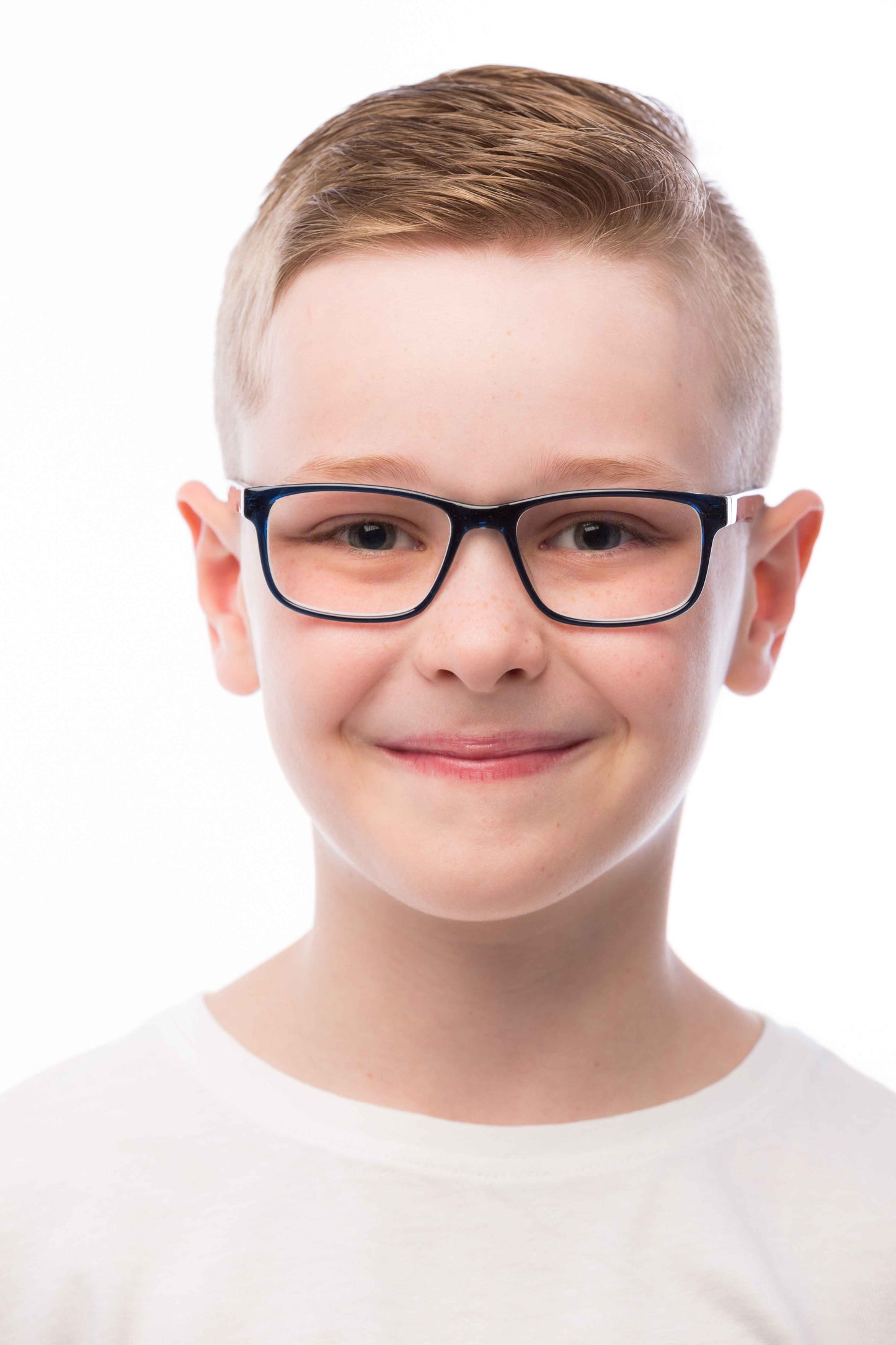 Boy Wearing Theo Computer Glasses Readers, close up