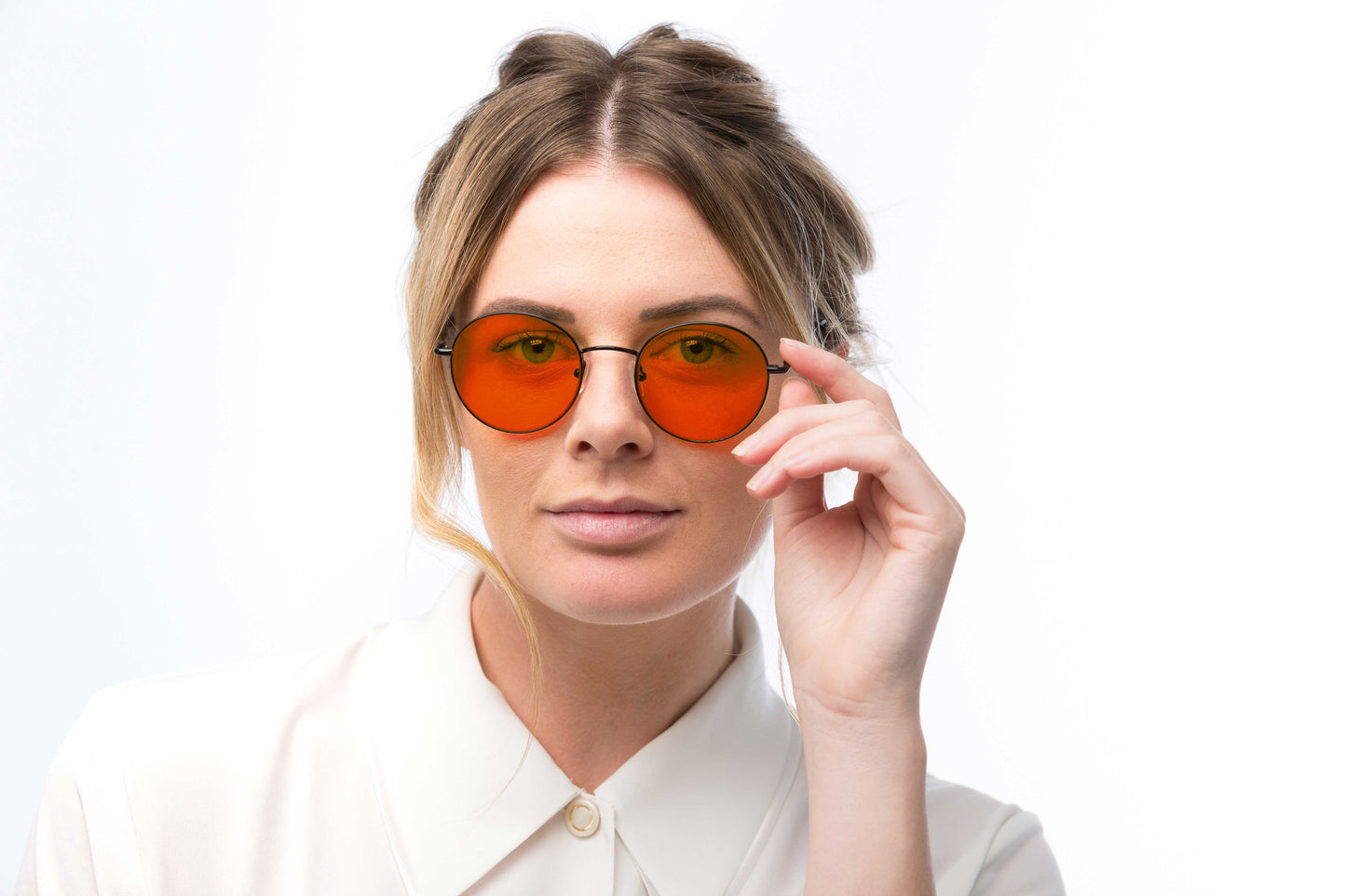 Woman Wearing Lennon Blue Light Blocking Glasses Prescription