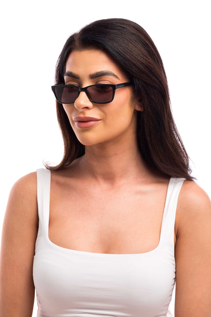 Woman Wearing Denver Sunglasses Prescription (Brown)